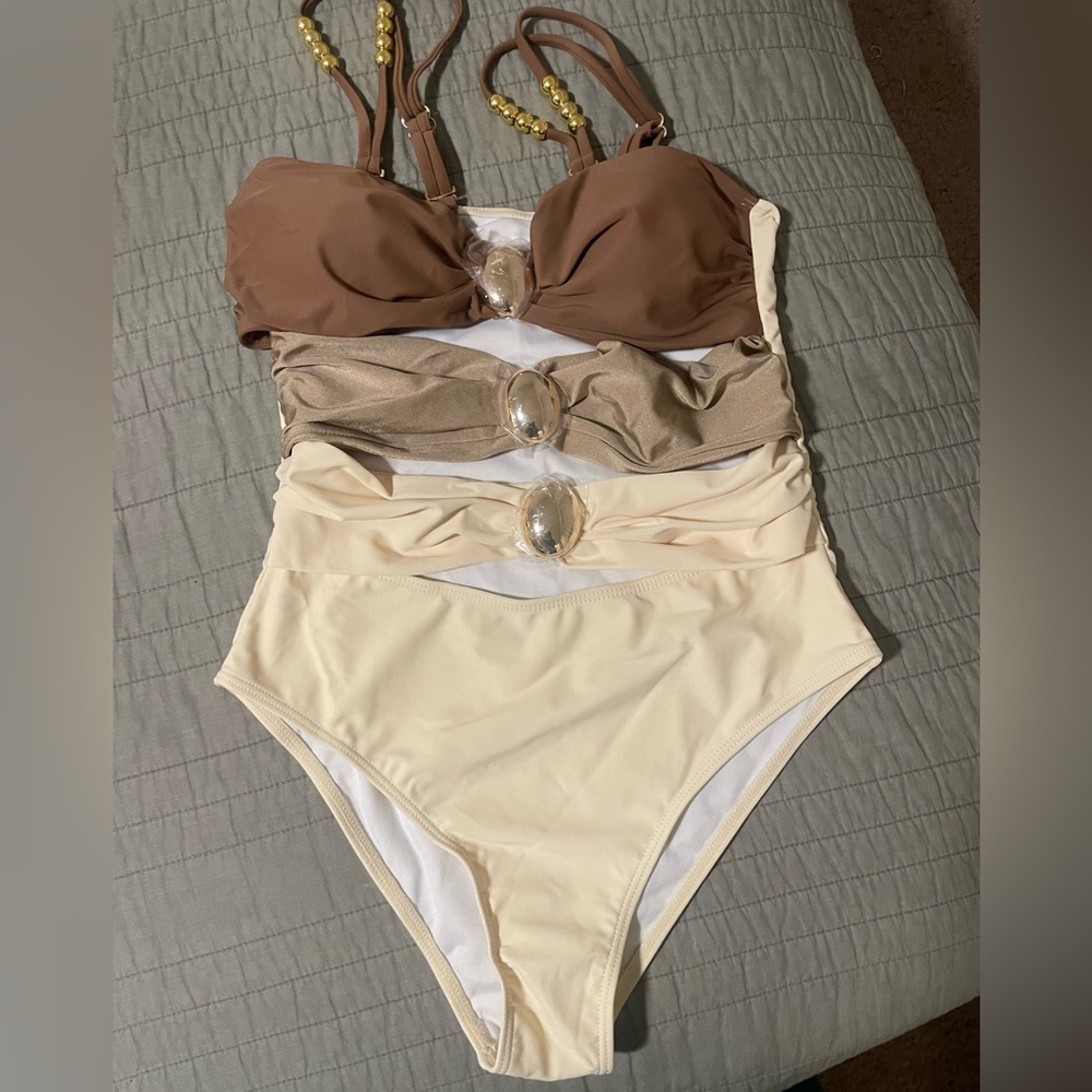 Stylish Multi-Color Swimsuit with Jewel Accents